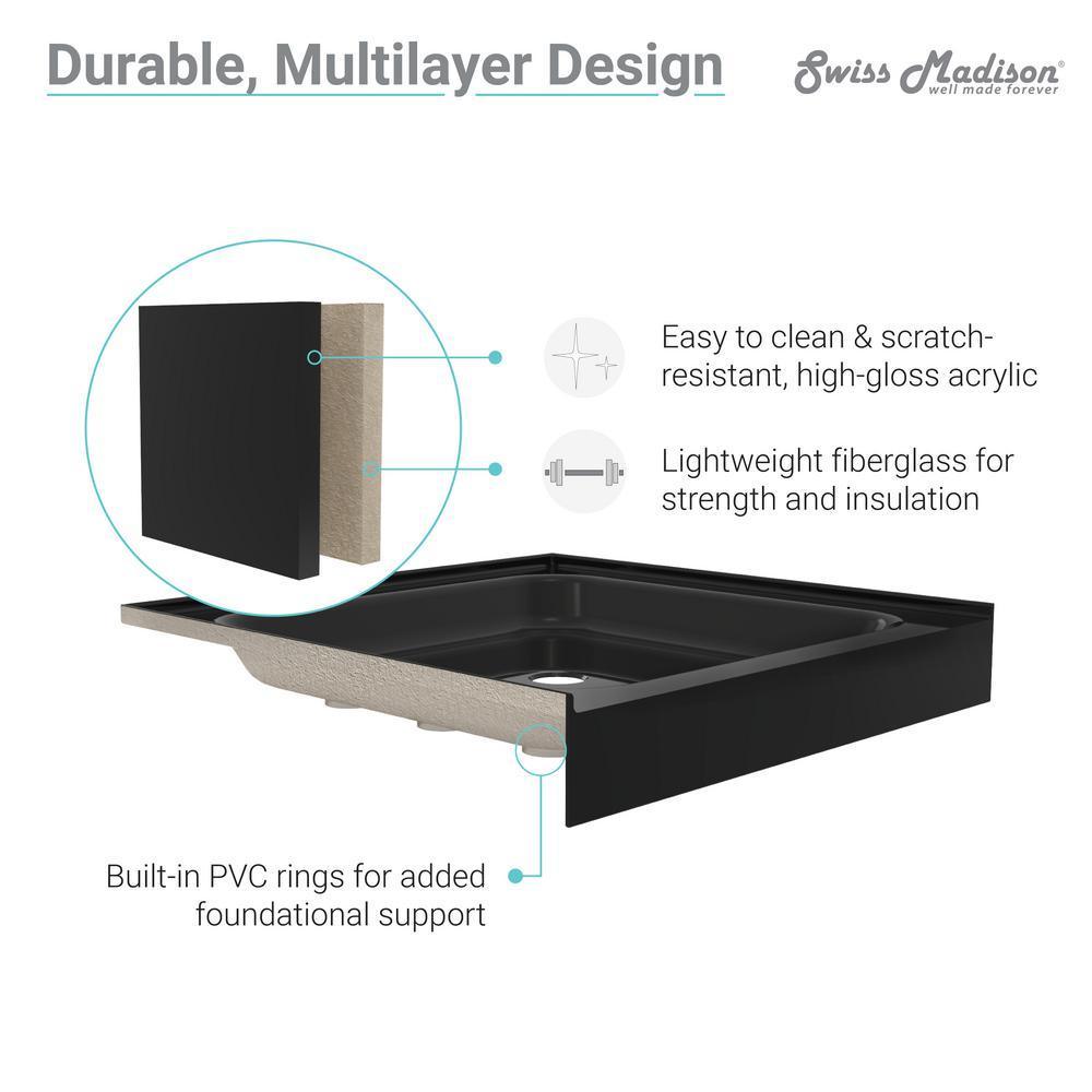 Voltaire 60 in. x 36 in. Acrylic Single-Threshold Right Drain Shower Base in Black - Super Arbor