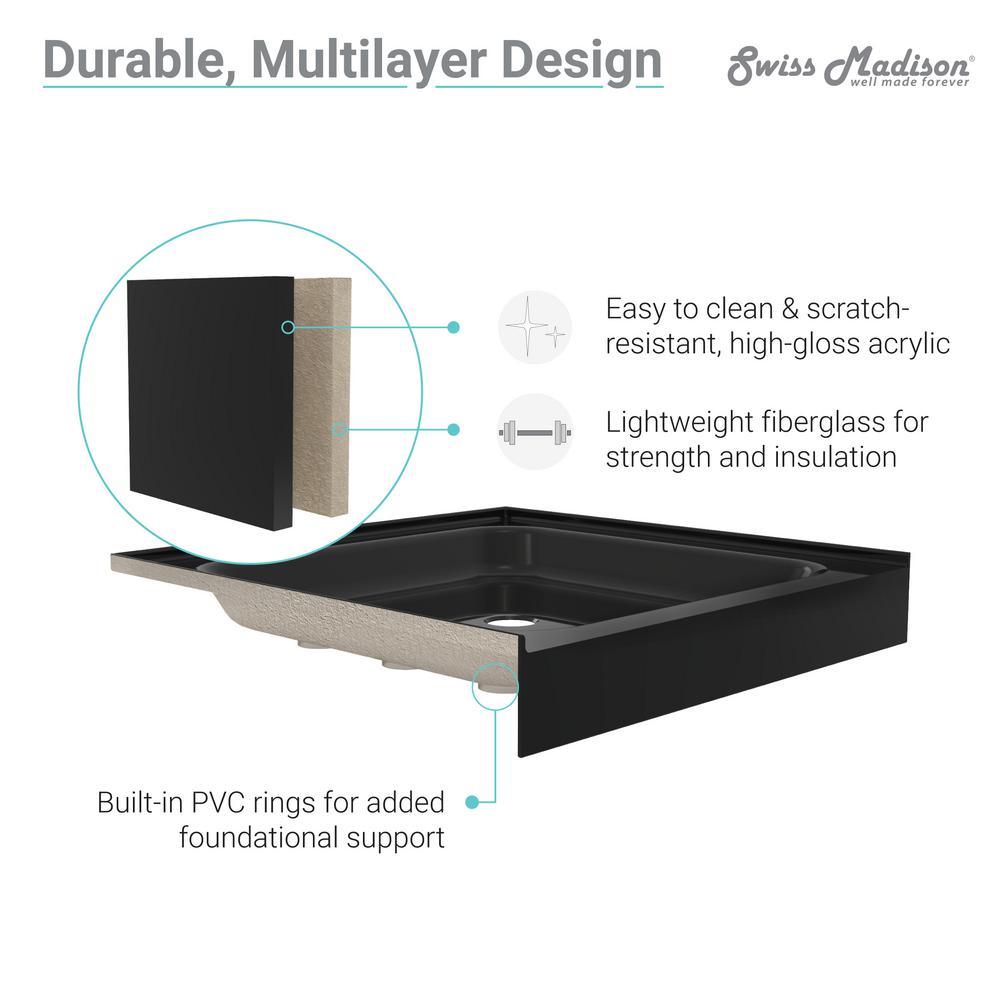 Voltaire 60 in. x 36 in. Acrylic Single-Threshold Right Drain Shower Base in Black - Super Arbor