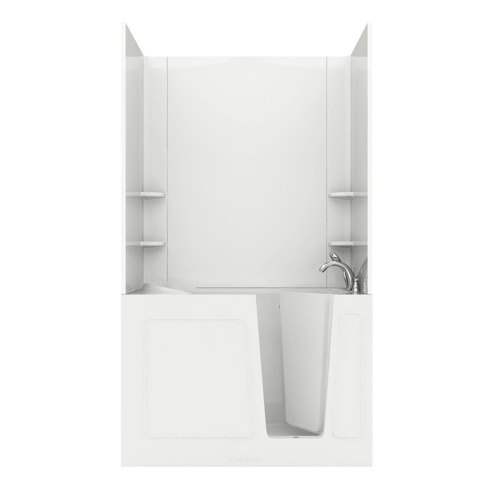 Rampart Nova Heated 5 ft. Walk-in Whirlpool Bathtub with Flat Easy Up Adhesive Wall Surround in White - Super Arbor