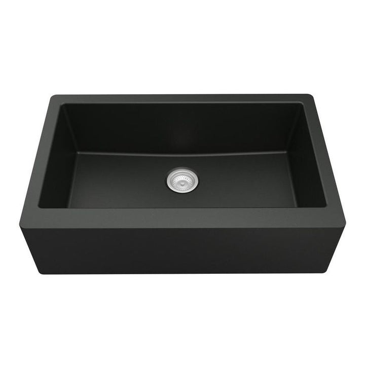 Farmhouse/Apron-Front Quartz Composite 34 in. Single Bowl Kitchen Sink in Black