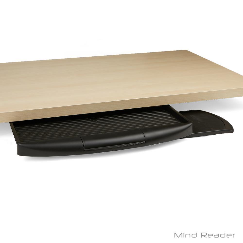Under Desk Keyboard Holder with Closable Writing Utensil Compartment, Black - Super Arbor