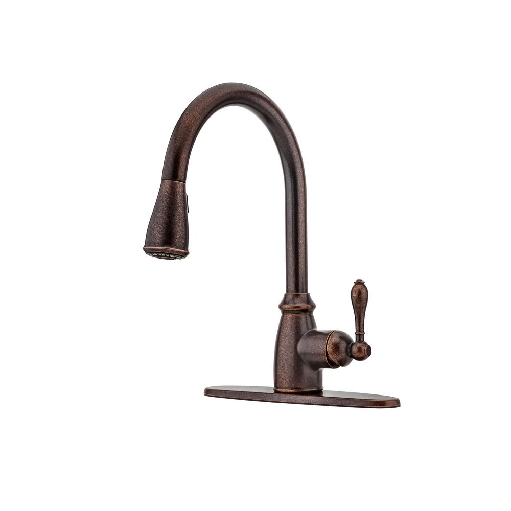 Rockwell Farmhouse Apron-Front Copper All-In-One 33 in. Double Bowl 50/50 Kitchen Sink with Pfister Faucet and Drains