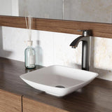 VIGO Hyacinth Handmade Countertop White Matte Stone Square Vessel Bathroom Sink in Matte White