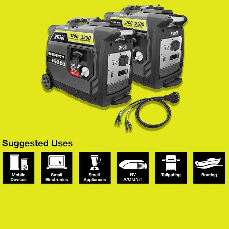 RYOBI 2,200-Watt Gray Gasoline Powered Digital Inverter Generator with Parallel Combo Kit