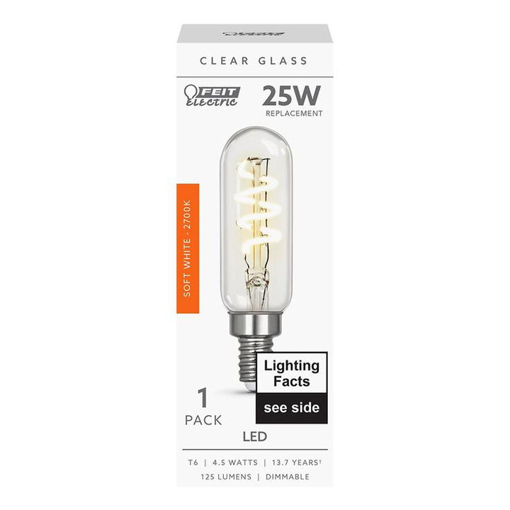 Feit Electric 25-Watt Equivalent T6 Candelabra Dimmable LED Clear Glass Vintage Light Bulb with Spiral Filament Soft White (12-Pack)