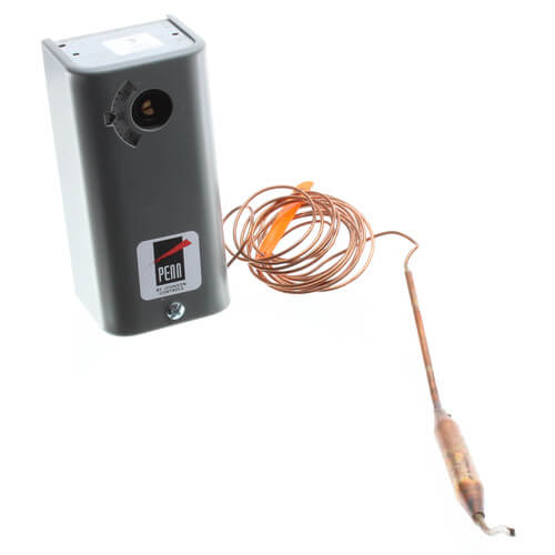 Johnson Controls A19ABA-40C temperature controller - detail view (Application: Cool Only, Remote Bulb Temperature; Capillary Length: 6')