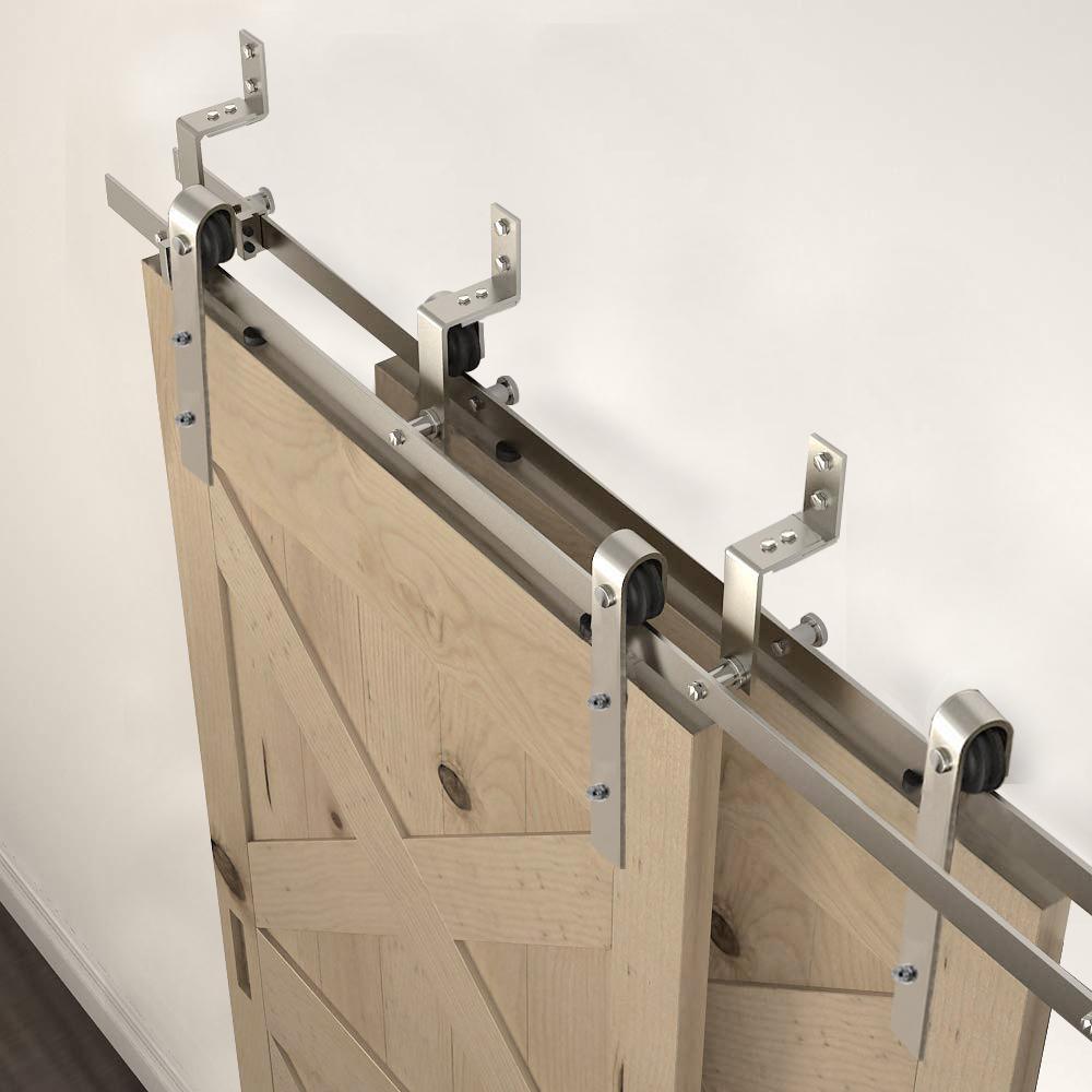 7.5 ft./90 in. Stainless Steel Sliding Bypass Barn Door Hardware Track Kit for Double Doors Non-Routed Floor Guide - Super Arbor