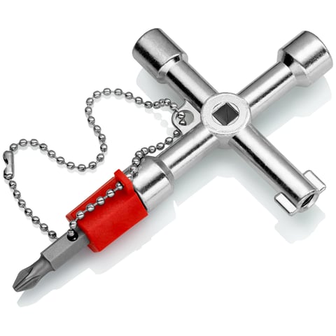 KNIPEX Control Cabinet Key, 4-Way with Reversible PH2/Slotted Bit, 00 11 03
