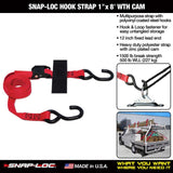 2 Pack - 8 ft. x 1 in. S-Hook Cam Strap with Hook and Loop Storage Fastener in Red - Super Arbor