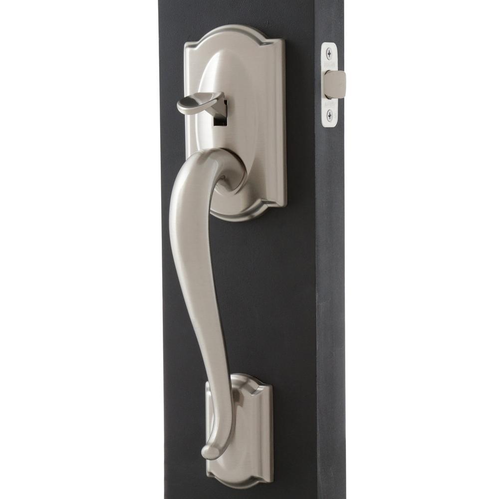 Camelot Satin Nickel Entry Door Handle with Left Handed Flair Door Lever - Super Arbor