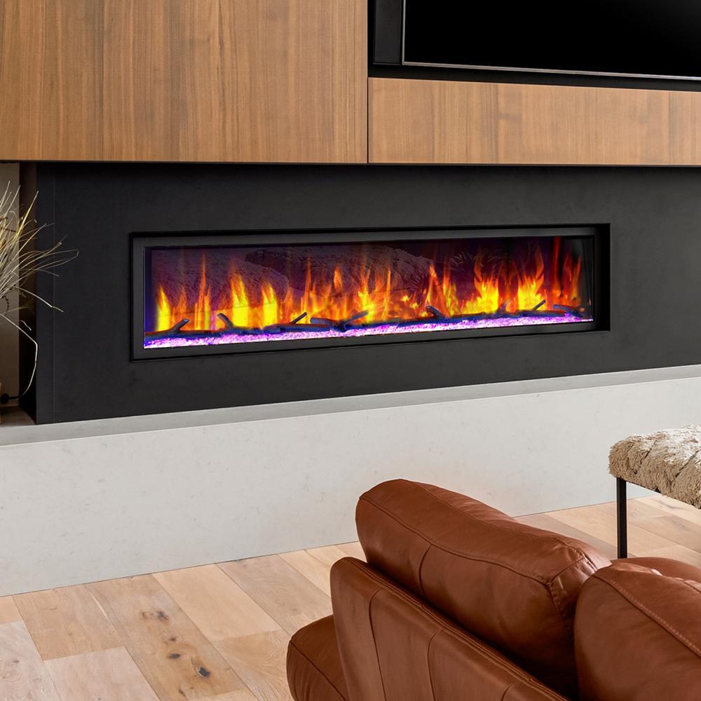 74 in. Cascade Flush-Mount LED Electric Fireplace in Black - Super Arbor