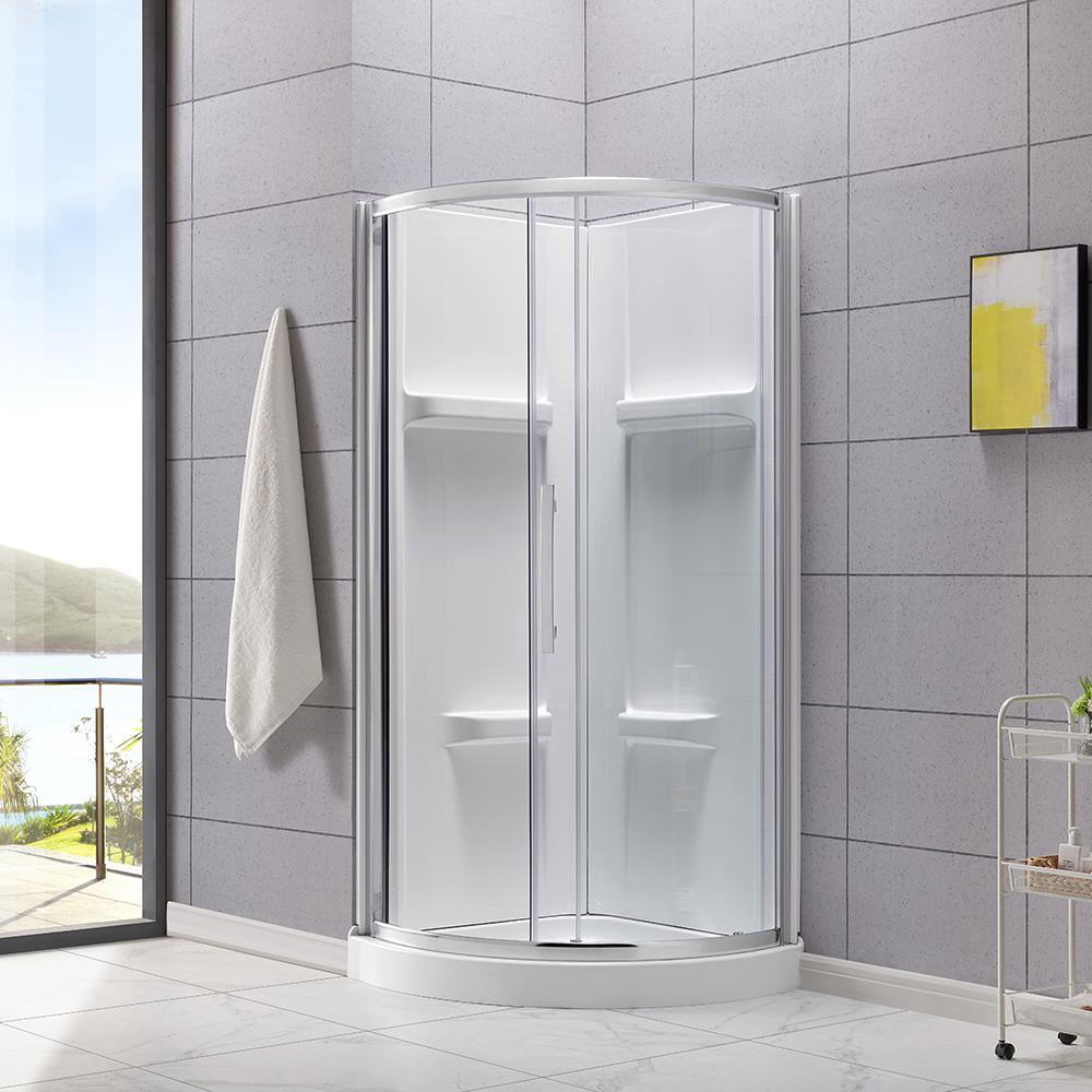 Maia 34 in. x 79.50 in. Corner Drain Corner Shower Kit in Clear and Chrome - Super Arbor