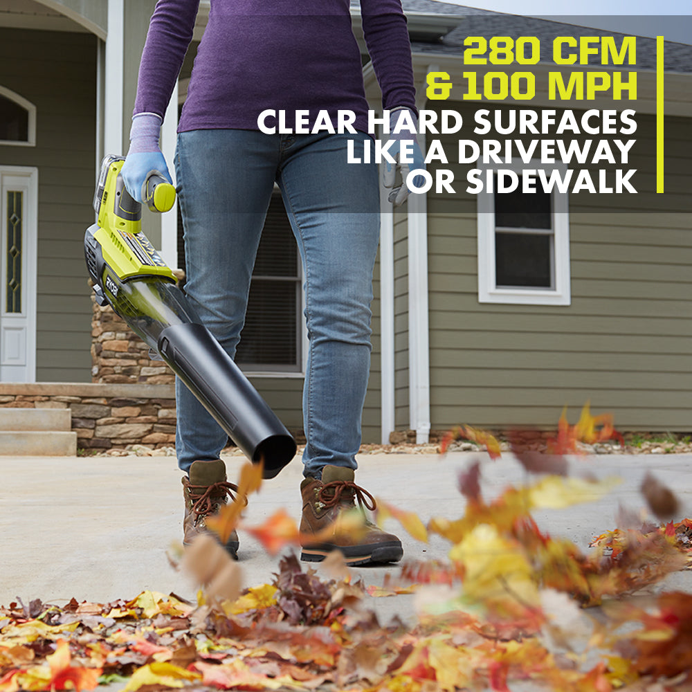 RYOBI ONE+ 100 MPH 280 CFM 18-Volt Lithium-Ion Cordless Battery Jet Fan Leaf Blower (Tool Only)