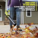 RYOBI ONE+ 100 MPH 280 CFM 18-Volt Lithium-Ion Cordless Battery Jet Fan Leaf Blower (Tool Only)