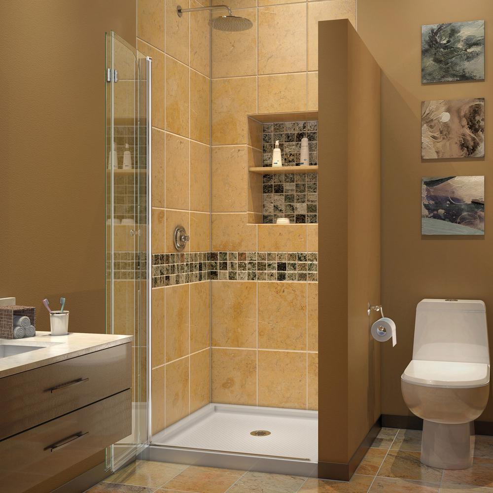 Aqua Fold 32 in. D x 32 in. W x 76 3/4 in. H Frameless Shower Door in Chrome with Base and Backwalls - Super Arbor