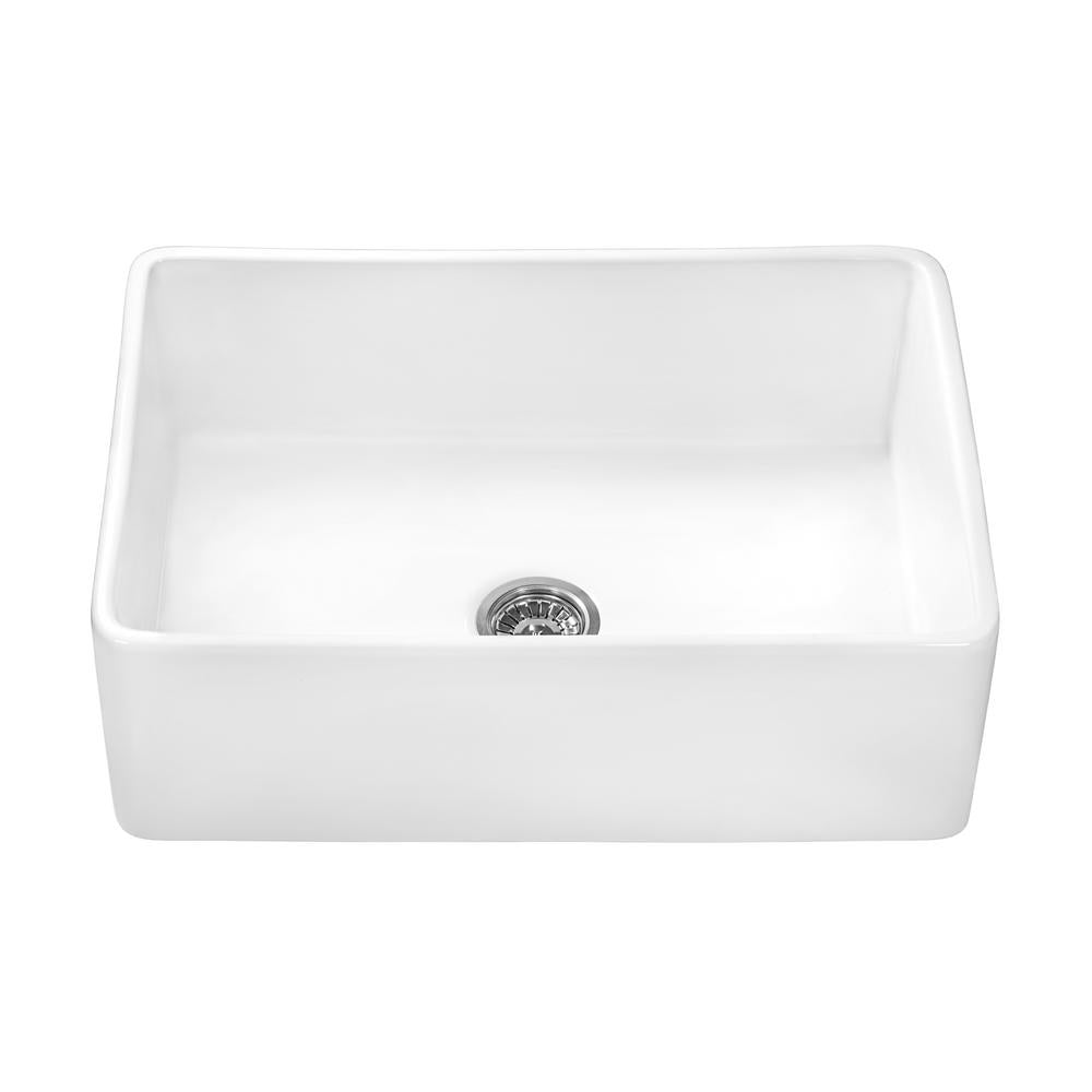 Farmhouse Apron-Front Fireclay 33 in. x 20 in. Reversible Single Bowl Kitchen Sink in White - Super Arbor