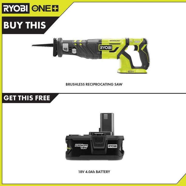 18-Volt ONE+ Cordless Brushless Reciprocating Saw with 4.0 Ah Lithium-Ion Battery