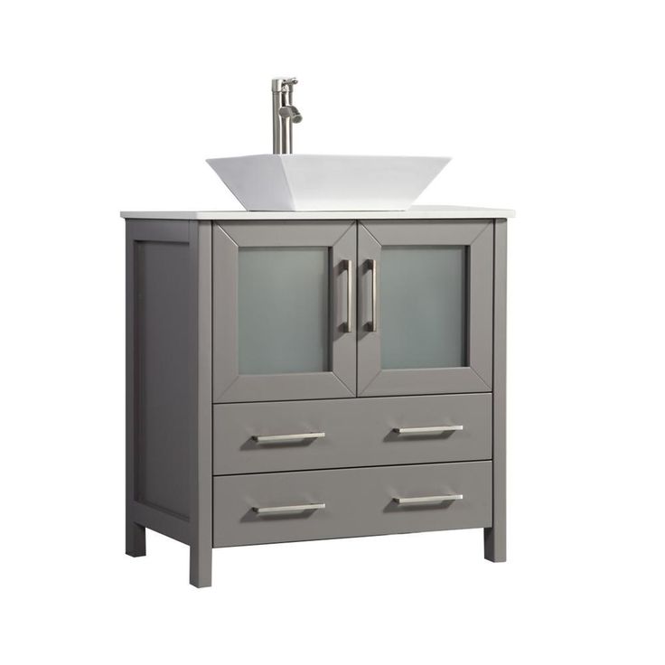 Ravenna 30 in. W x 18.5 in. D x 36 in. H Bathroom Vanity in Grey with Single Basin Top in White Ceramic and Mirror