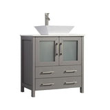 Ravenna 30 in. W x 18.5 in. D x 36 in. H Bathroom Vanity in Grey with Single Basin Top in White Ceramic and Mirror