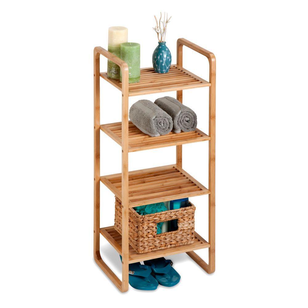 Bamboo 4-Tier Wood Shelving Unit (15 in. W x 36 in. H x 12 in. D) - Super Arbor