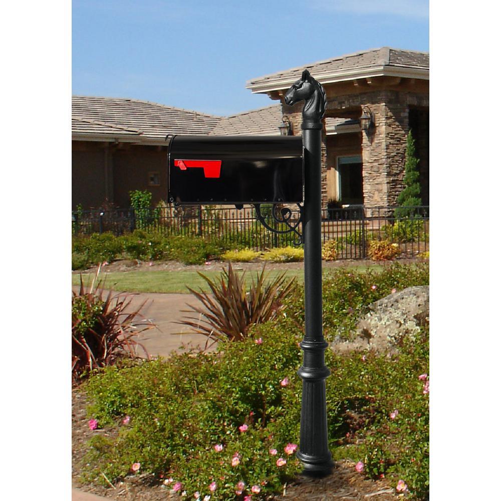 Lewiston Black Decorative Post Mounted Mailbox System with Non-Locking E1 Economy Mailbox - Super Arbor