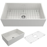 Contempo Farmhouse Apron Front Fireclay 27 in. Single Bowl Kitchen Sink with Bottom Grid and Strainer in White - Super Arbor