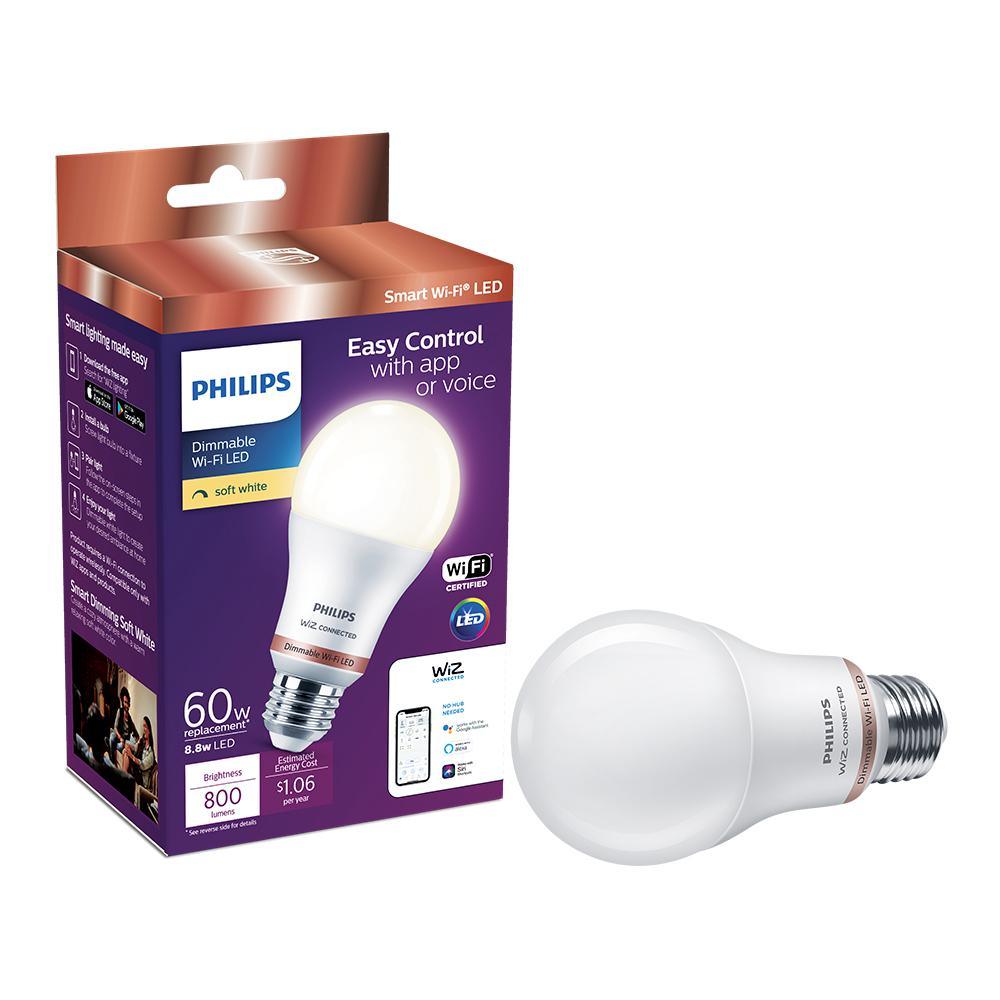 Soft White A19 LED 60W Equivalent Dimmable Smart Wi-Fi Wiz Connected Wireless Light Bulb - Super Arbor
