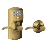 Camelot Satin Nickel Electronic Door Lock with Accent Door Lever - Super Arbor