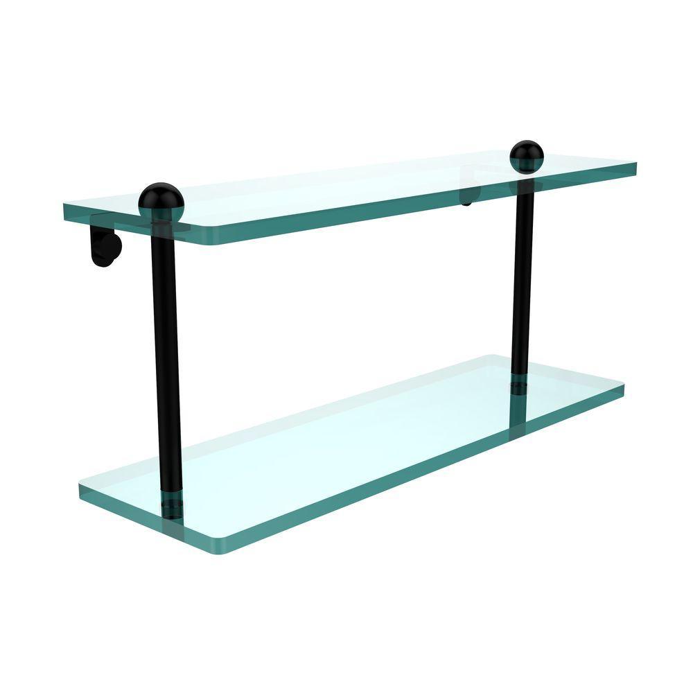 16 in. L x 8 in. H x 5 in. W 2-Tier Clear Glass Bathroom Shelf in Polished Chrome - Super Arbor