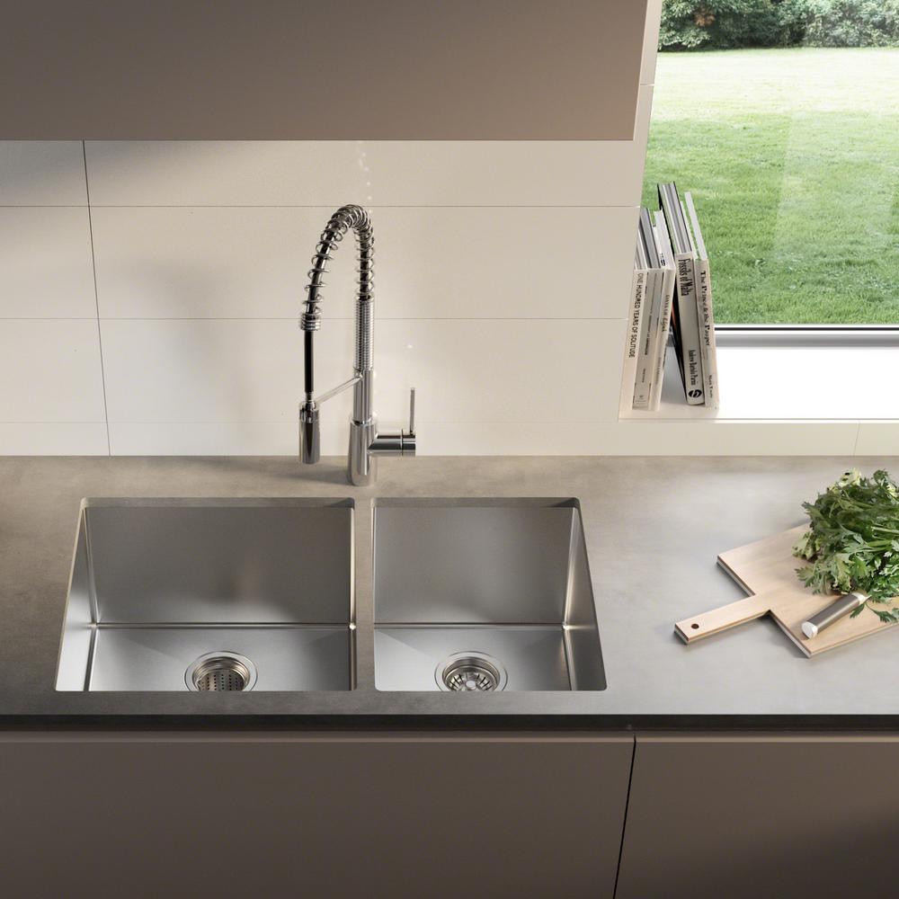 Standart PRO 33in. 16 Gauge Undermount 60/40 Double Bowl Stainless Steel Kitchen Sink - Super Arbor