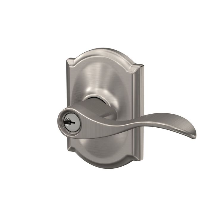 Schlage F51 Accent/Camelot Accent with Camelot Satin Nickel Reversible Keyed Entry Door Handle