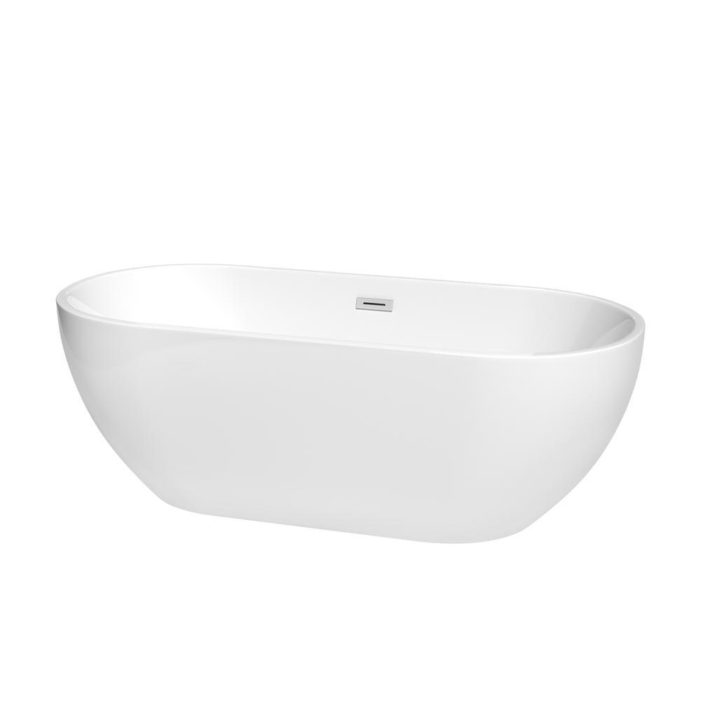 Brooklyn 60 in. Acrylic Flatbottom Bathtub in White with Polished Chrome Trim - Super Arbor