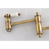 Kingston Brass Bel-Air Antique Brass 2-Handle Wall-Mount Pot Filler Handle Kitchen Faucet