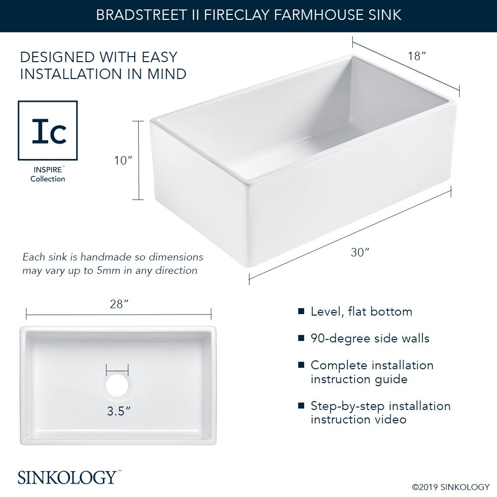 Bradstreet II Farmhouse Fireclay 30 in. Single Bowl Kitchen Sink in Crisp White with Disposal Drain