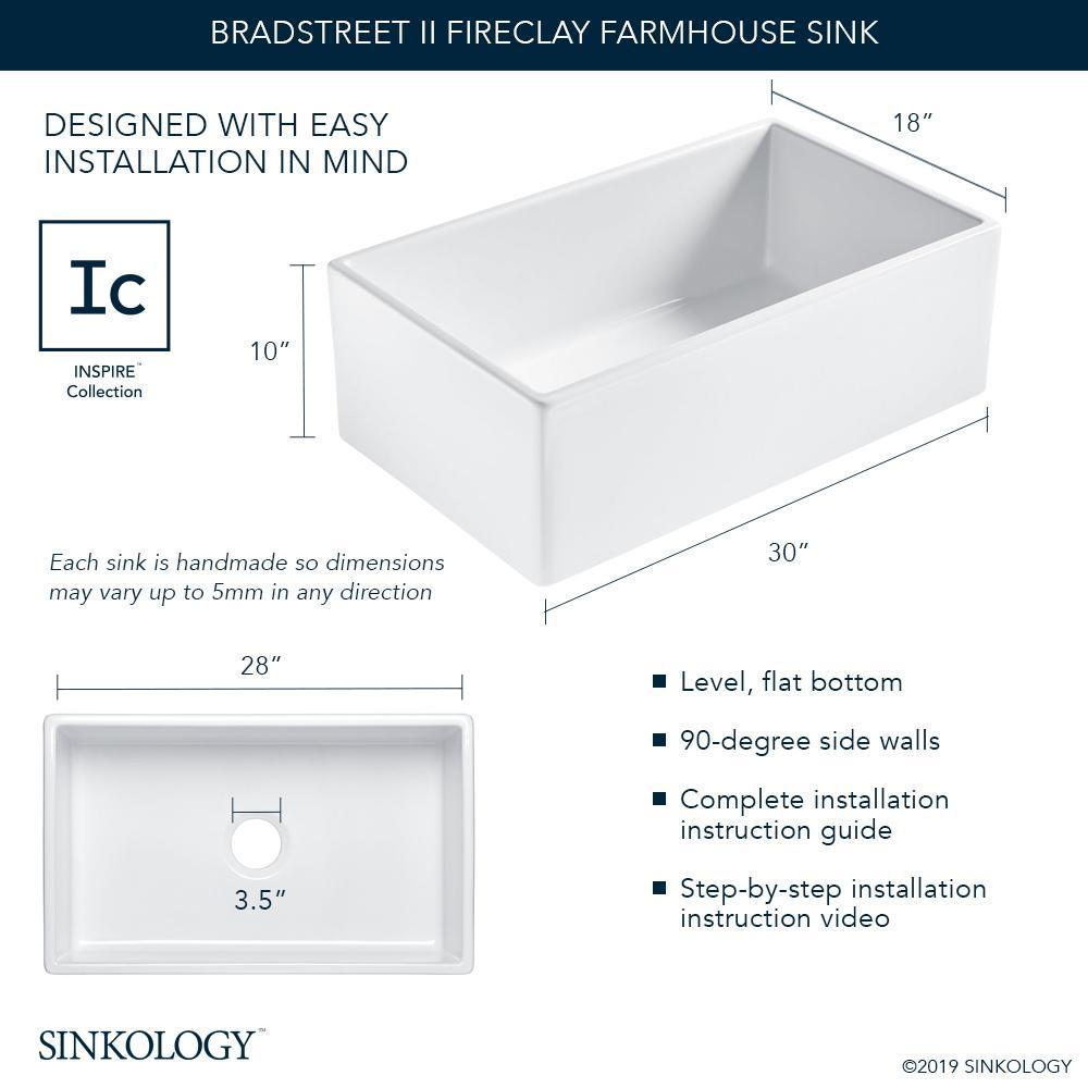 Bradstreet II Farmhouse Fireclay 30 in. Single Bowl Kitchen Sink with Strainer Drain in Crisp White - Super Arbor