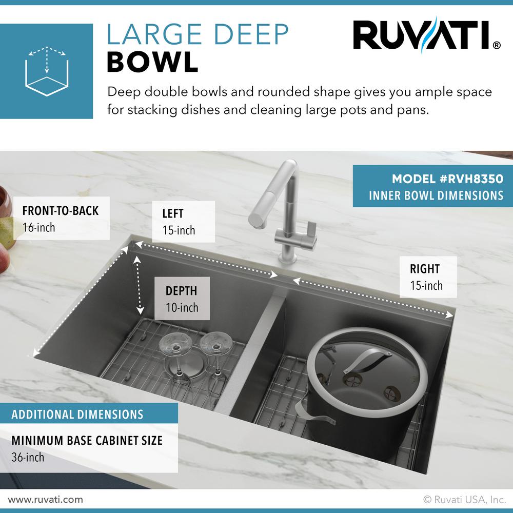 33 in. Double Bowl 50/50 Undermount 16-Gauge Stainless Steel Ledge Workstation Kitchen Sink with Accessories - Super Arbor