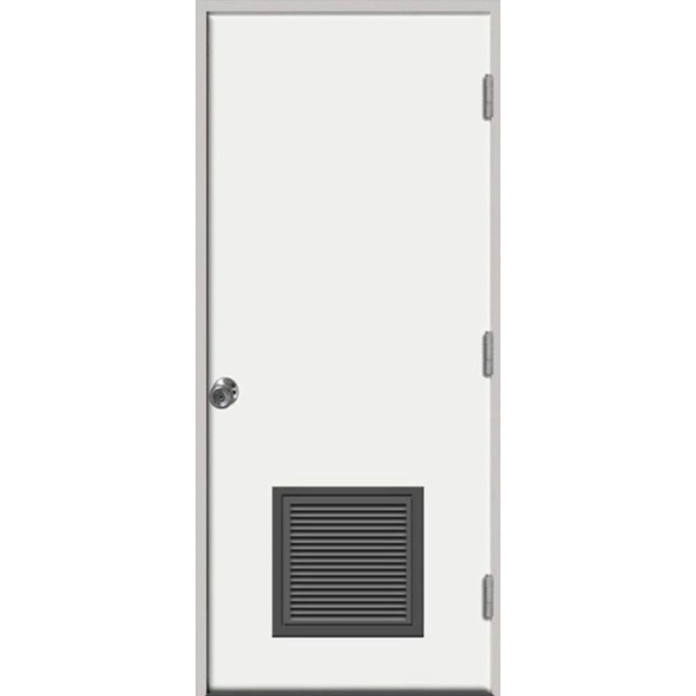 30 in. x 80 in. Premium Vented Flush White Primed Left-Hand Outswing Steel Prehung Front Door with 4 in. Wall - Super Arbor
