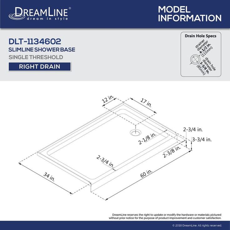 DreamLine SlimLine 34 in. D x 60 in. W Single Threshold Shower Base in White