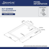 DreamLine SlimLine 34 in. D x 60 in. W Single Threshold Shower Base in White