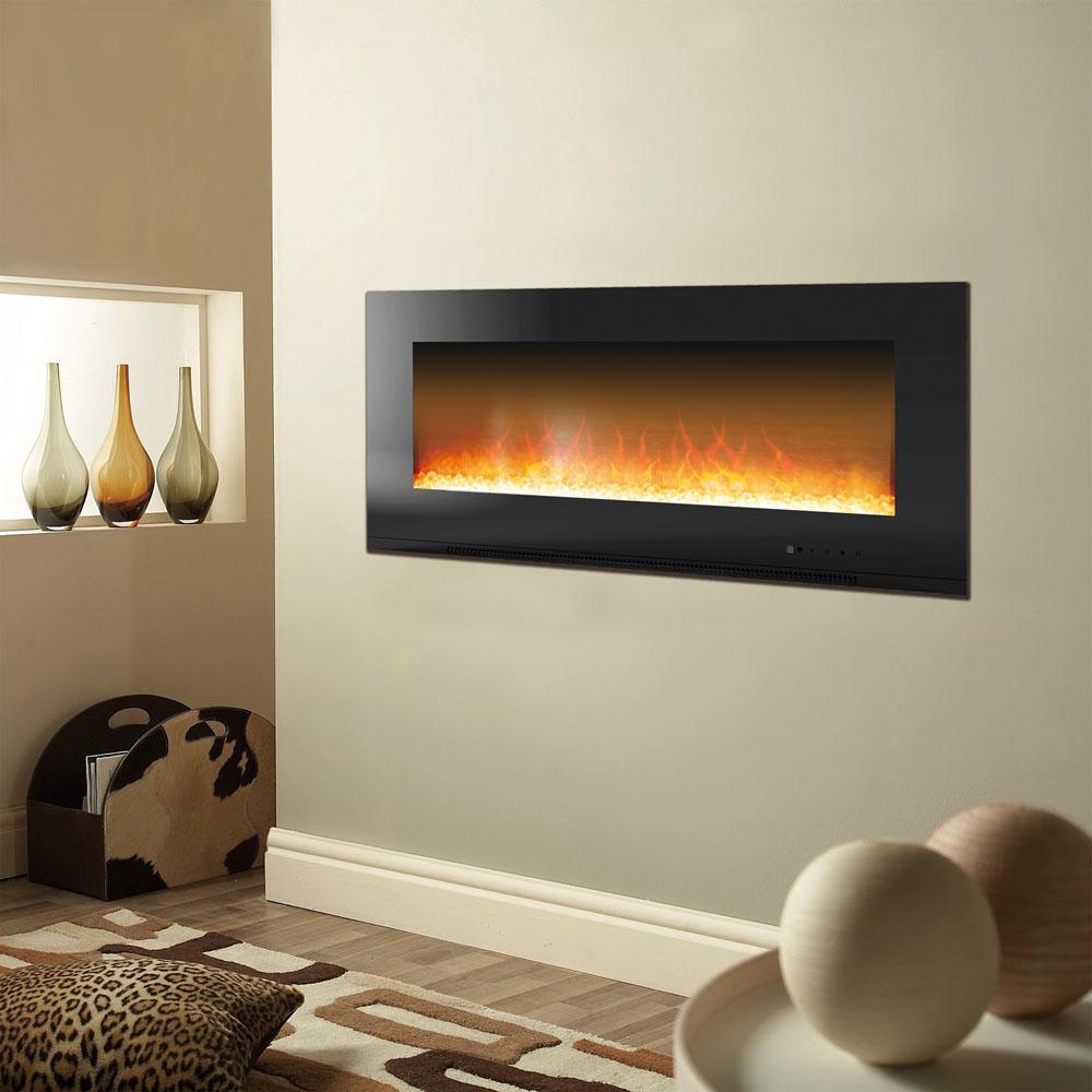 Metropolitan 56 in. Wall-Mount Electric Fireplace in Black - Super Arbor