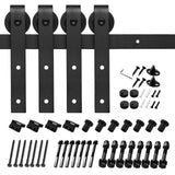 12 ft./144 in. Black Steel Sliding Barn Door Track and Hardware Kit for Double Doors with Floor Guide - Super Arbor