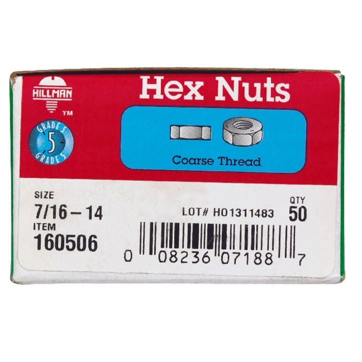 Hillman 7/16 in. Zinc-Plated Steel USS Hex Nut 50 pk