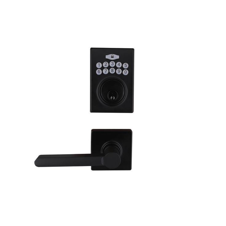 Square Aged Bronze Electronic Keypad Single Cylinder Deadbolt with Tonbridge Hall and Closet Door Lever Combo Pack
