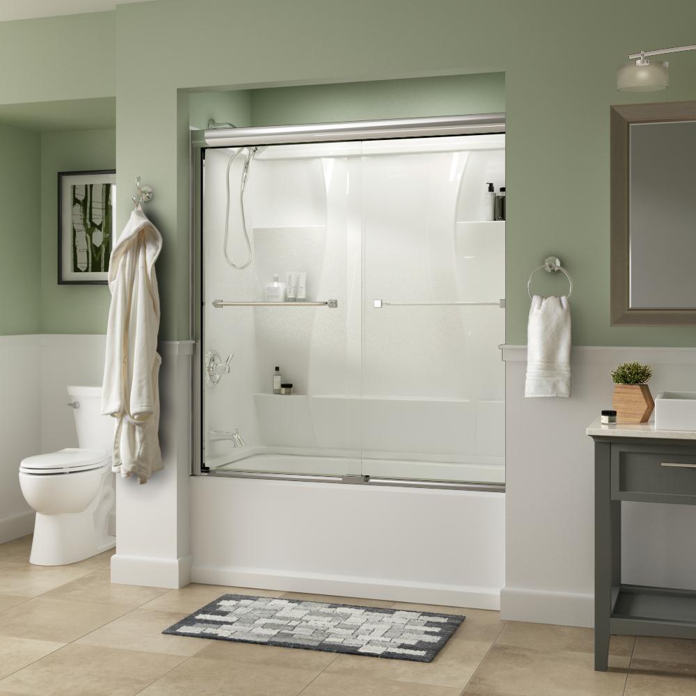 Everly 60 in. x 58-1/8 in. Traditional Semi-Frameless Sliding Bathtub Door in Bronze and 1/4 in. (6mm) Rain Glass - Super Arbor