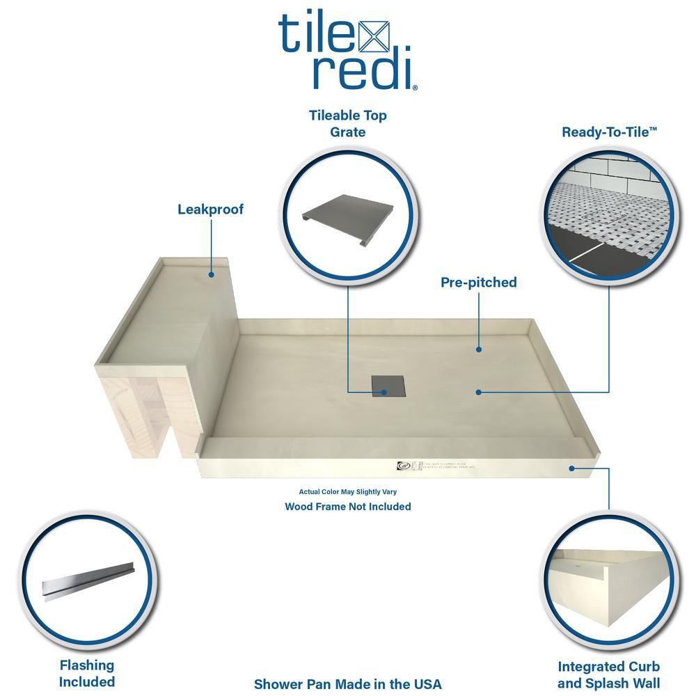 Base'N Bench 36 in. x 60 in. Single Threshold Shower Base and Bench Kit with Center Drain and Tileable Grate - Super Arbor