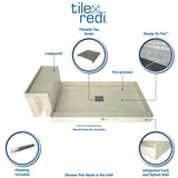 Base'N Bench 36 in. x 60 in. Single Threshold Shower Base and Bench Kit with Center Drain and Tileable Grate - Super Arbor