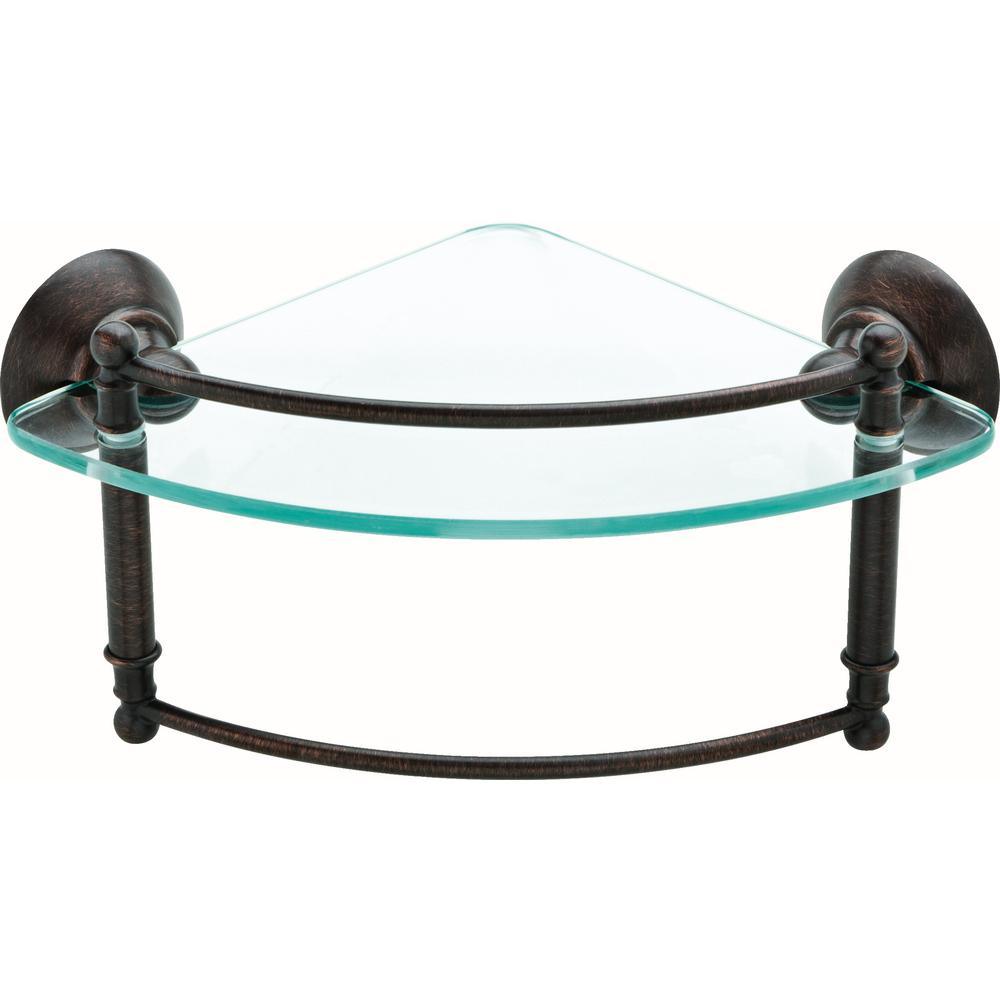 8 in. W Glass Corner Shelf with Hand Towel Bar in Brushed Nickel - Super Arbor