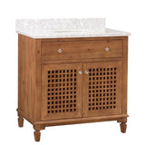 Aurelia Brown 36 in. W x 22.05 in. D x 35.75 in. H Coastal Style Bathroom Vanity with Marble Vanity Top and Single Basin