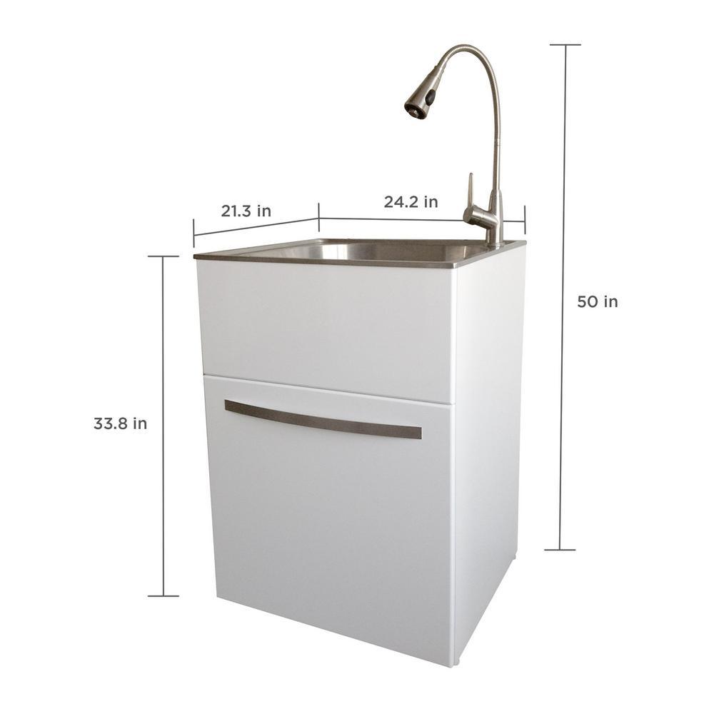 All-in-One 24.2 in. x 21.3 in. x 33.8 in. Stainless Steel Utility Sink and Large White Drawer Cabinet - Super Arbor