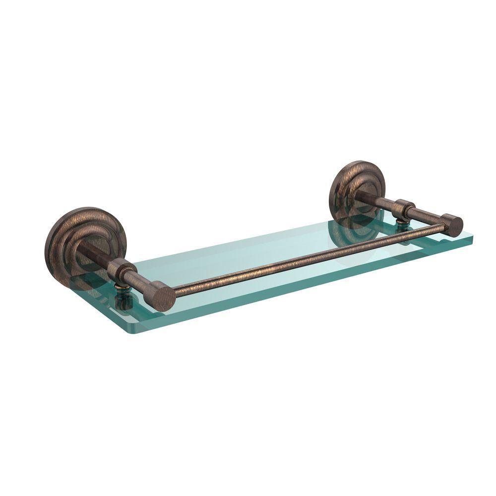 Que New 16 in. L x 3 in. H x 5 in. W Clear Glass Bathroom Shelf with Gallery Rail in Polished Chrome - Super Arbor